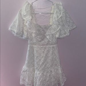 Floral Short Sleeve Dress w/ Lace up Back